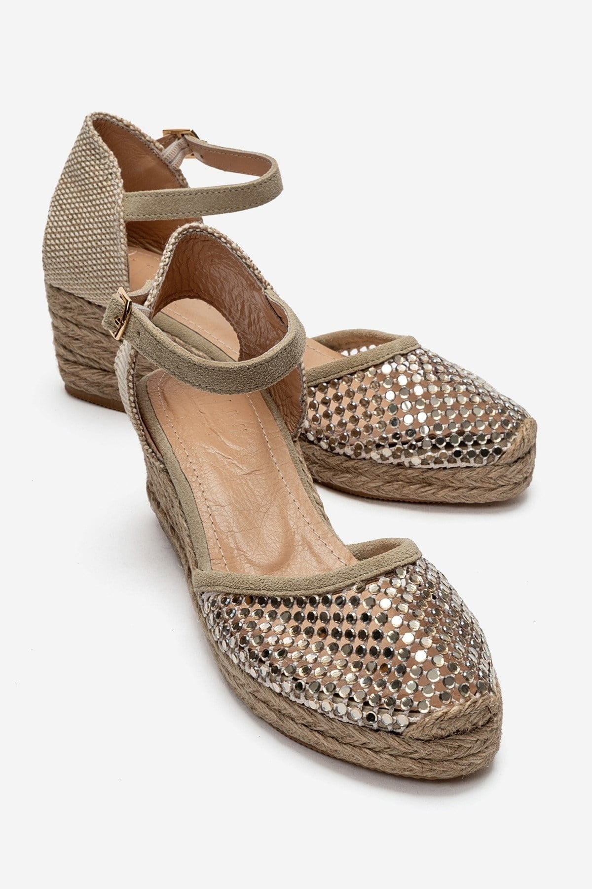 DRELIX - Beige Genuine Leather Wedge Heel Espadrille Sandal (Women)