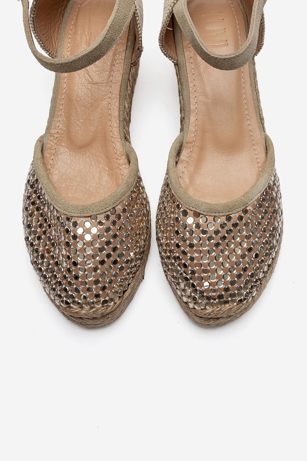 DRELIX - Beige Genuine Leather Wedge Heel Espadrille Sandal (Women)