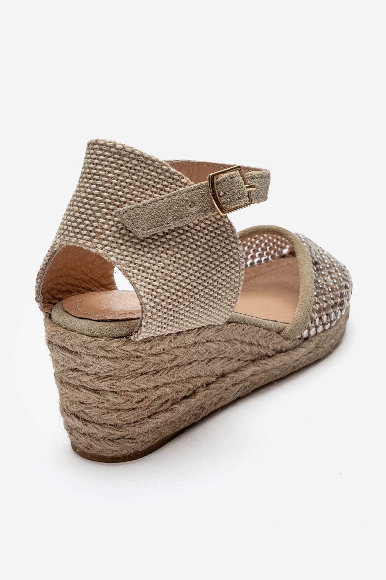 DRELIX - Beige Genuine Leather Wedge Heel Espadrille Sandal (Women)