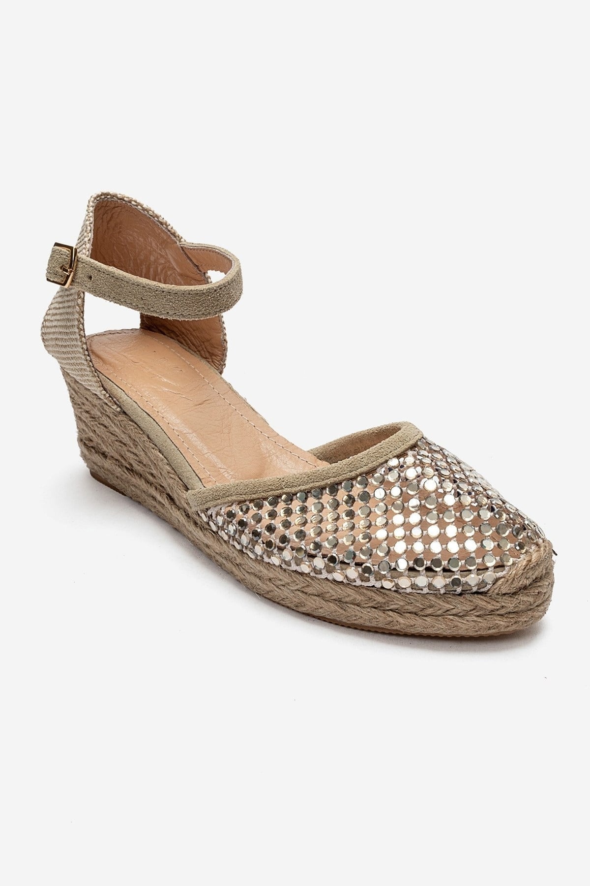 DRELIX - Beige Genuine Leather Wedge Heel Espadrille Sandal (Women)