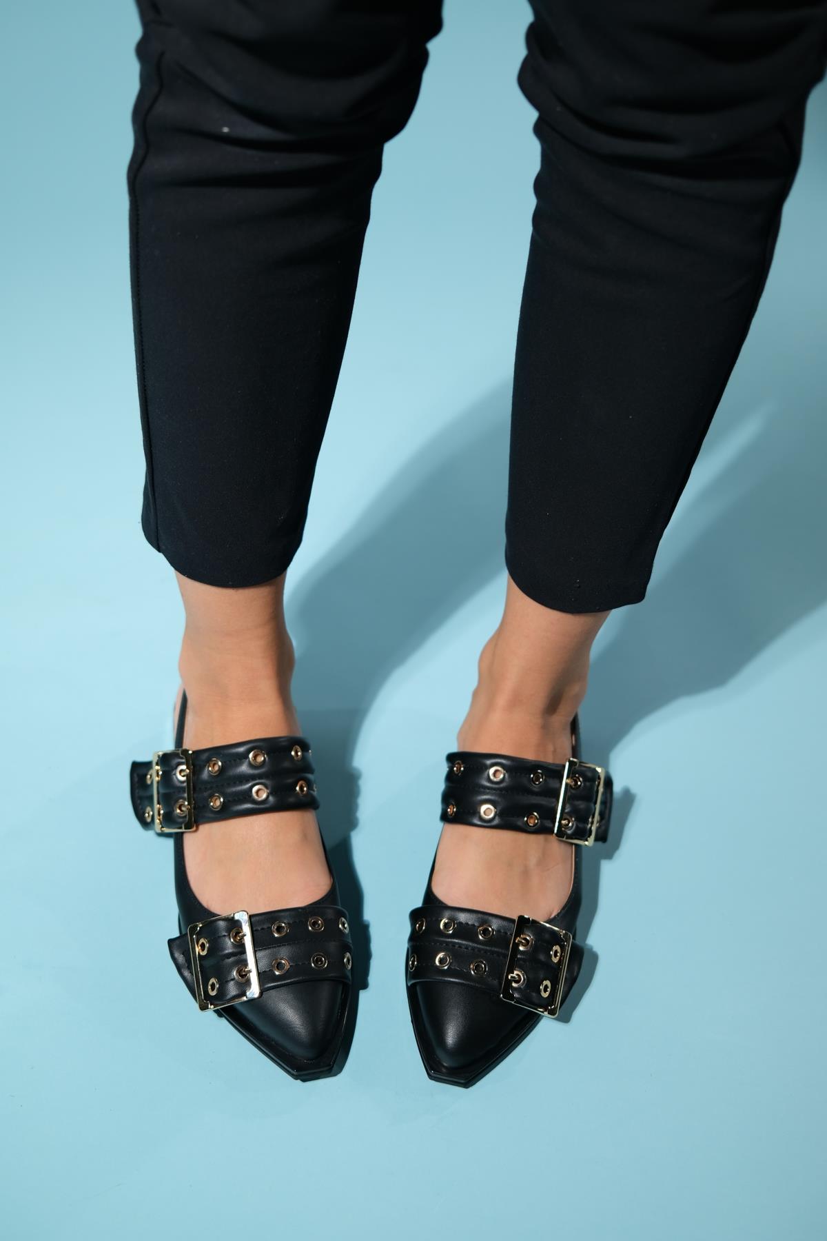 Paloma - Black Gold Buckle Sandal (Women)