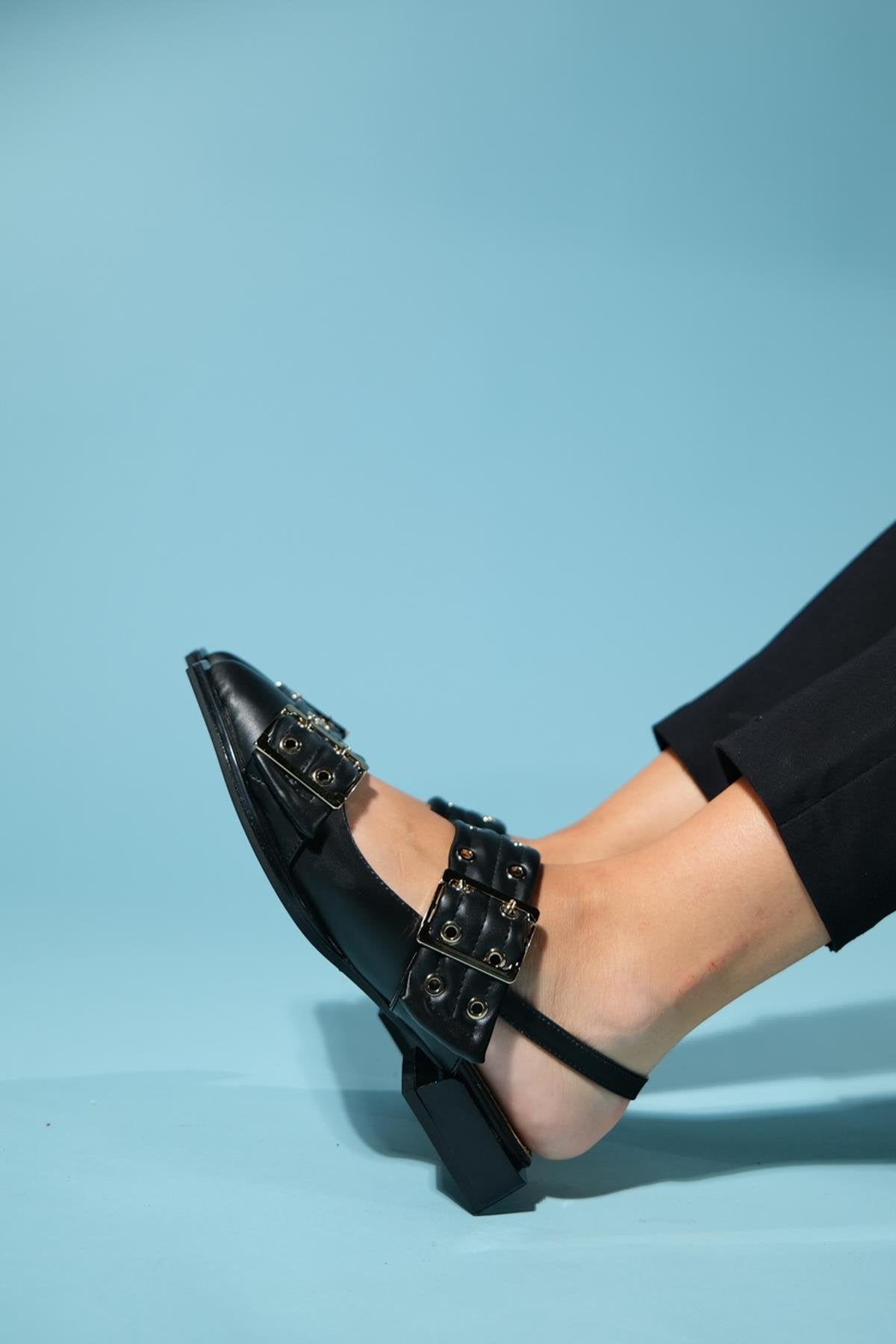 Paloma - Black Gold Buckle Sandal (Women)