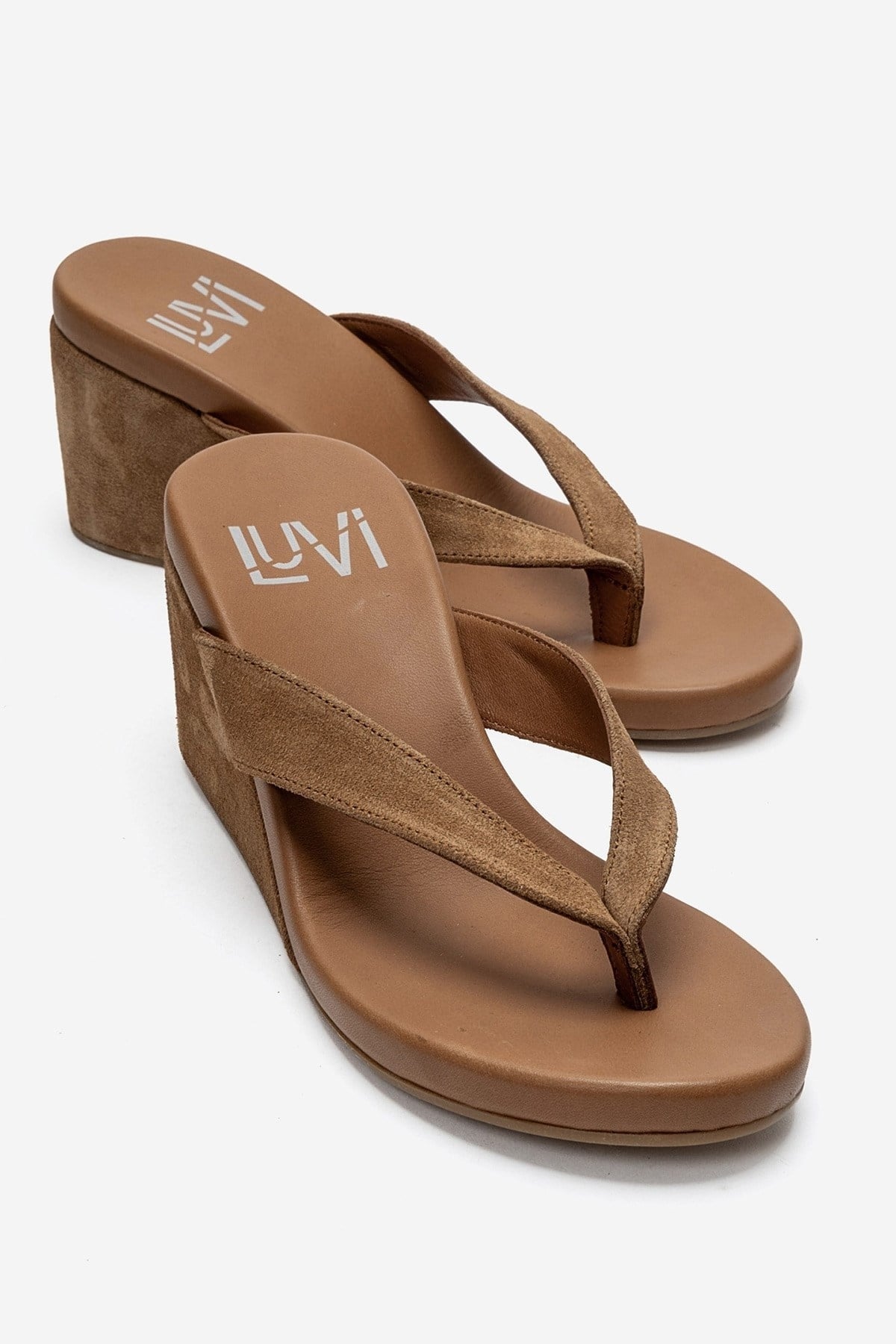 PRYON - Taupe Genuine Leather Thong Wedge Sandal (Women)