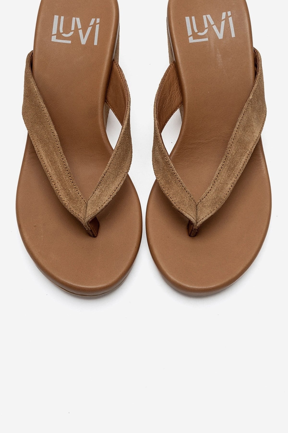 PRYON - Taupe Genuine Leather Thong Wedge Sandal (Women)
