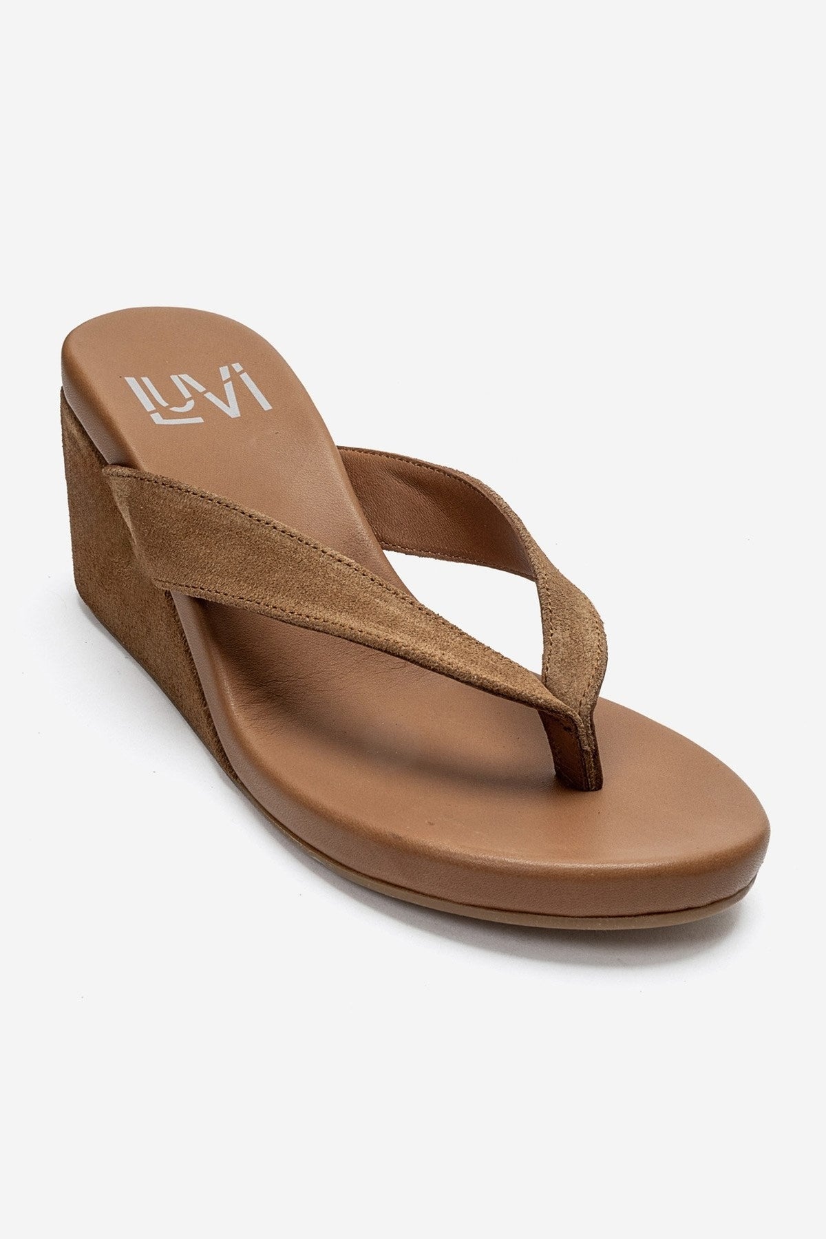PRYON - Taupe Genuine Leather Thong Wedge Sandal (Women)