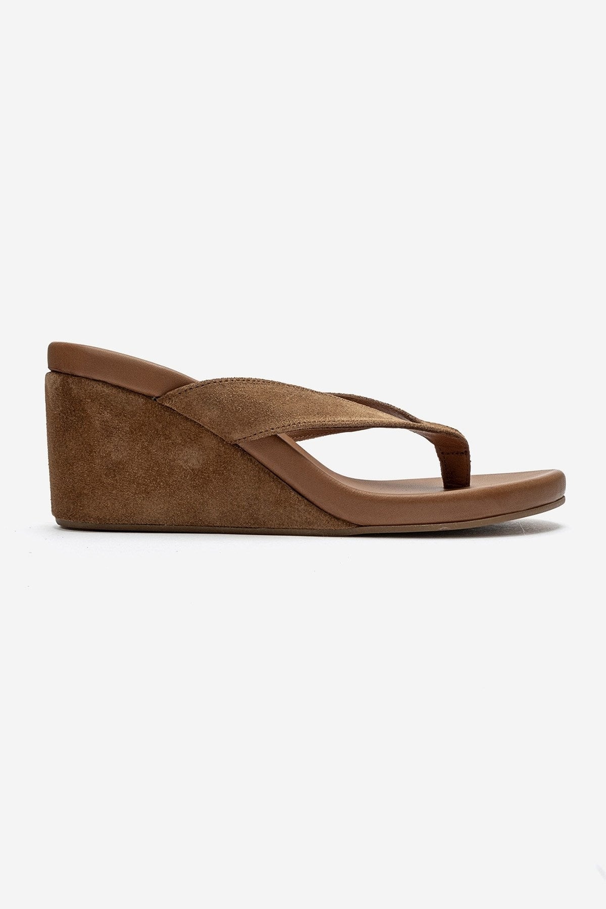 PRYON - Taupe Genuine Leather Thong Wedge Sandal (Women)