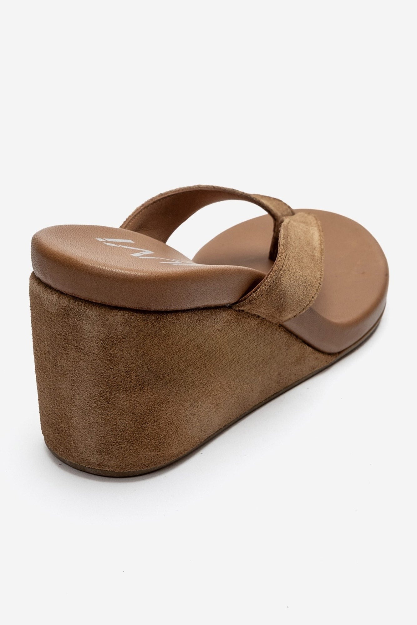 PRYON - Taupe Genuine Leather Thong Wedge Sandal (Women)