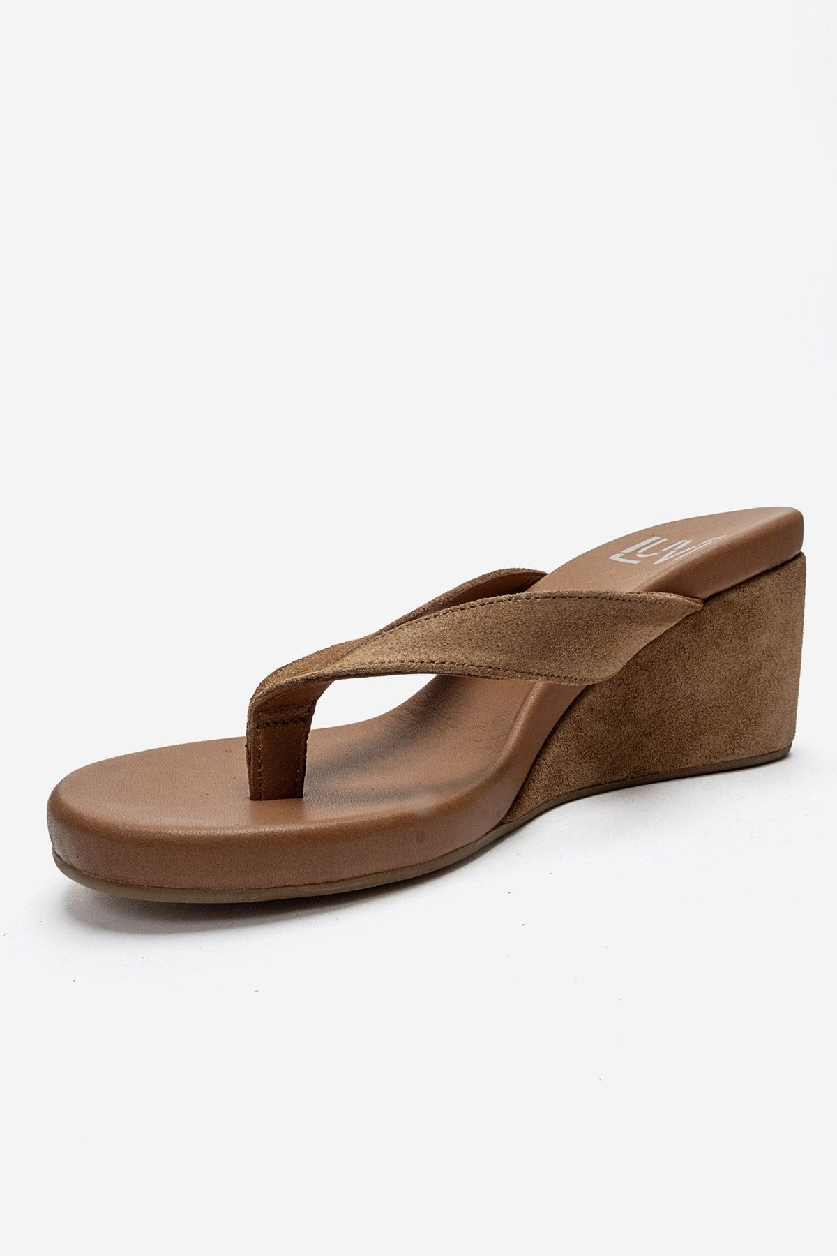 PRYON - Taupe Genuine Leather Thong Wedge Sandal (Women)