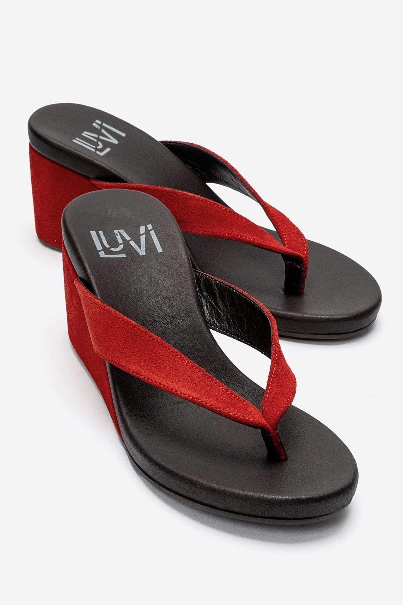 PRYON - Red Genuine Leather Thong Wedge Sandal (Women)