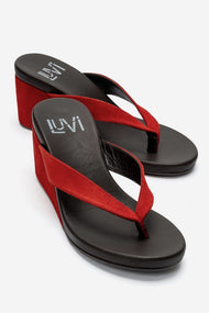 PRYON - Red Genuine Leather Thong Wedge Sandal (Women)