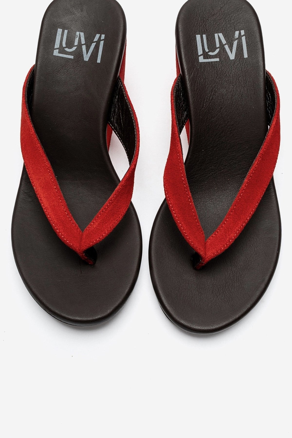 PRYON - Red Genuine Leather Thong Wedge Sandal (Women)