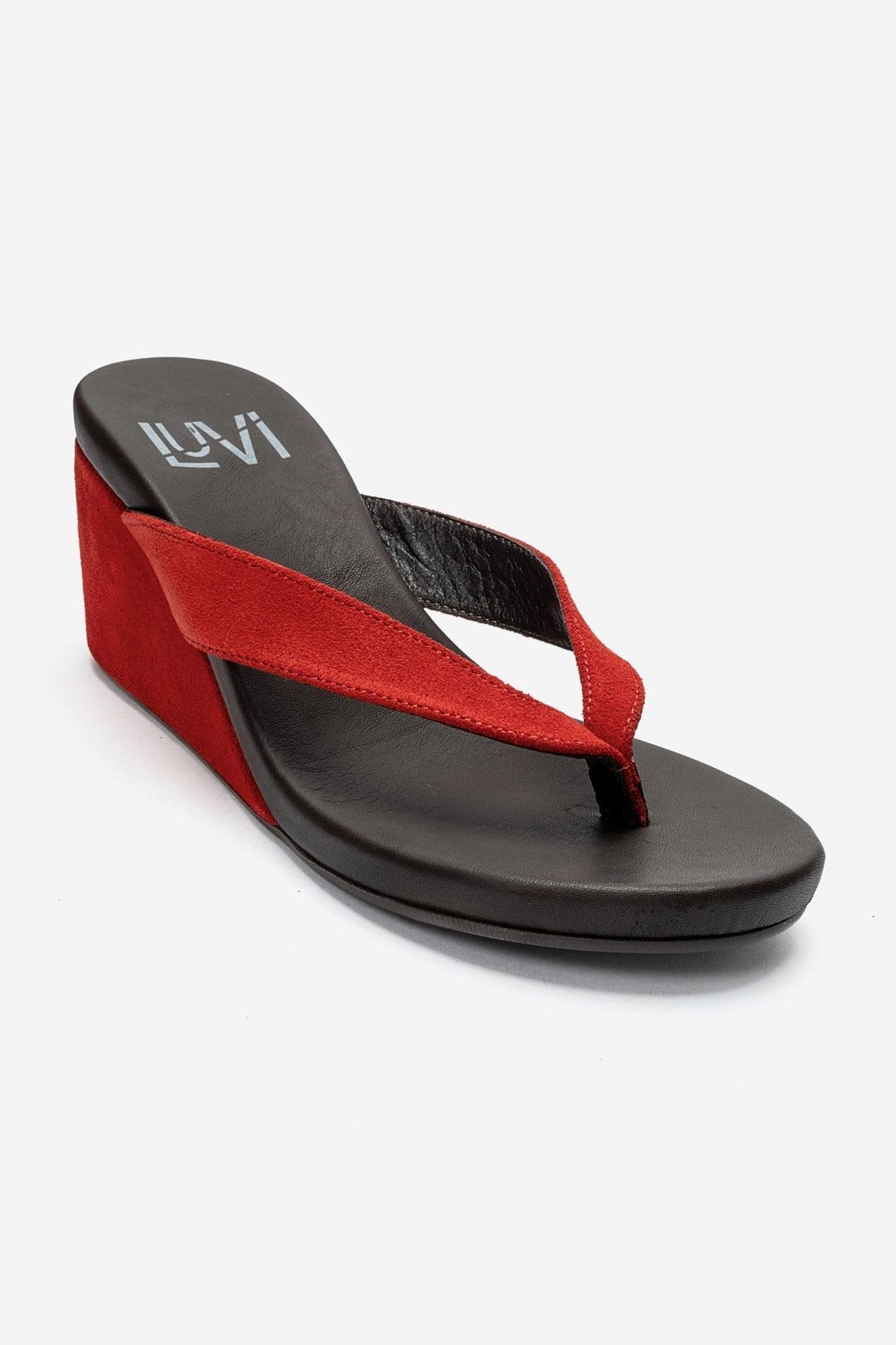 PRYON - Red Genuine Leather Thong Wedge Sandal (Women)