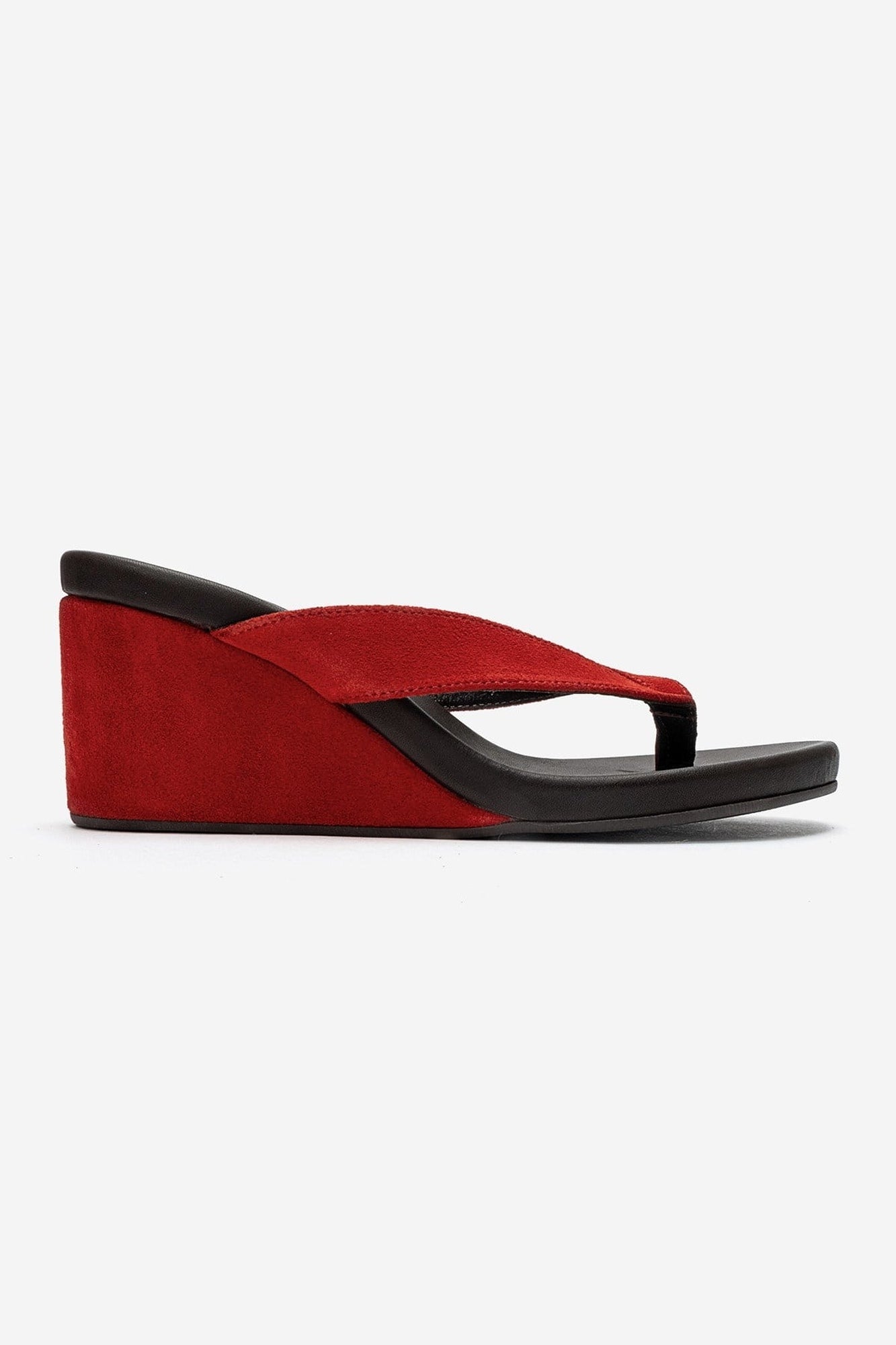 PRYON - Red Genuine Leather Thong Wedge Sandal (Women)