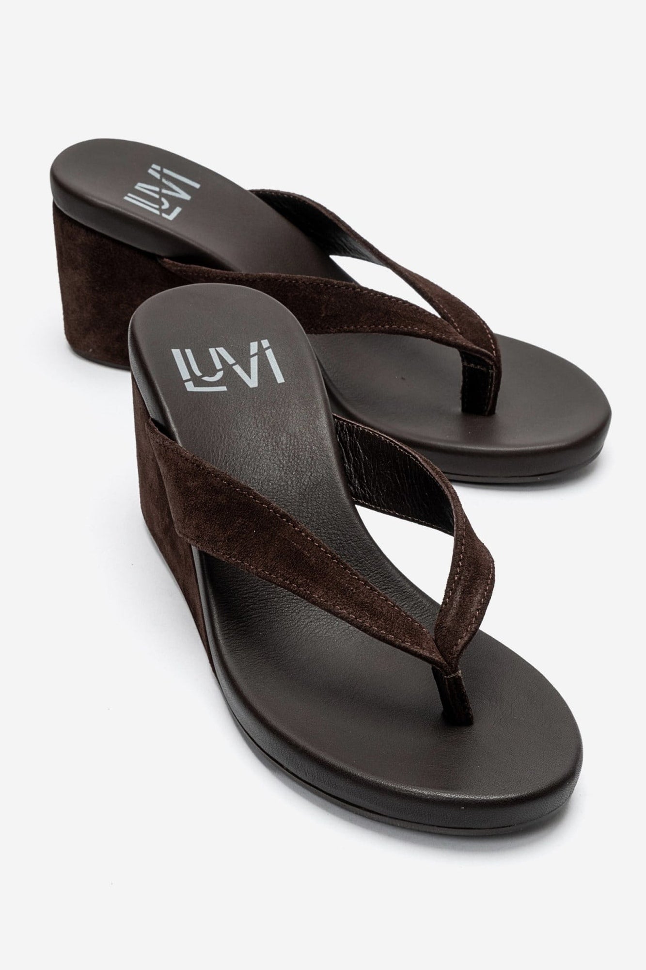 PRYON - Cognac Genuine Leather Thong Wedge Sandal (Women)