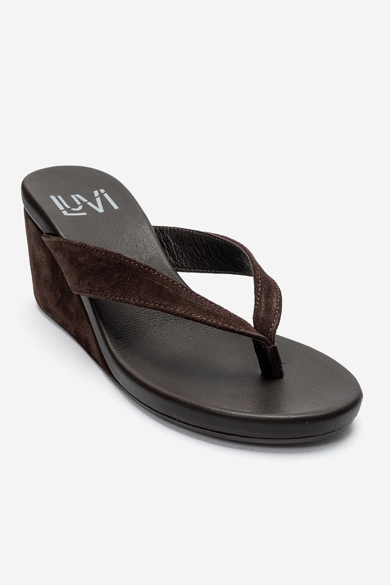 PRYON - Cognac Genuine Leather Thong Wedge Sandal (Women)