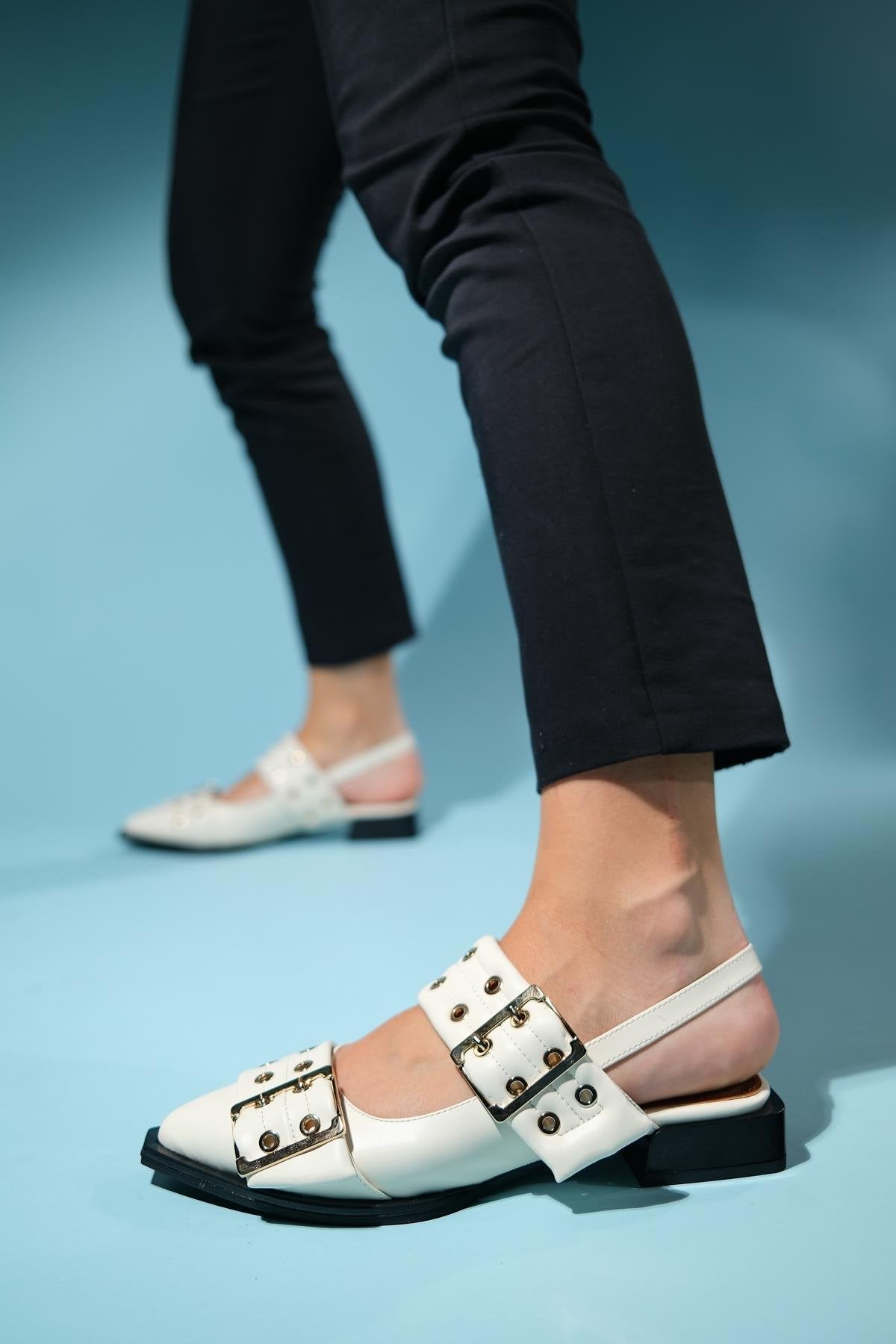 Paloma - Off-White Gold Buckle Sandal (Women)