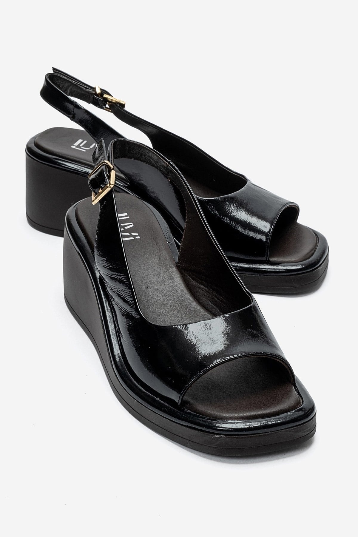 ORLENA - Black Genuine Leather Slingback Wedge Sandal (Women)