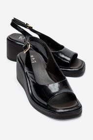 ORLENA - Black Genuine Leather Slingback Wedge Sandal (Women)
