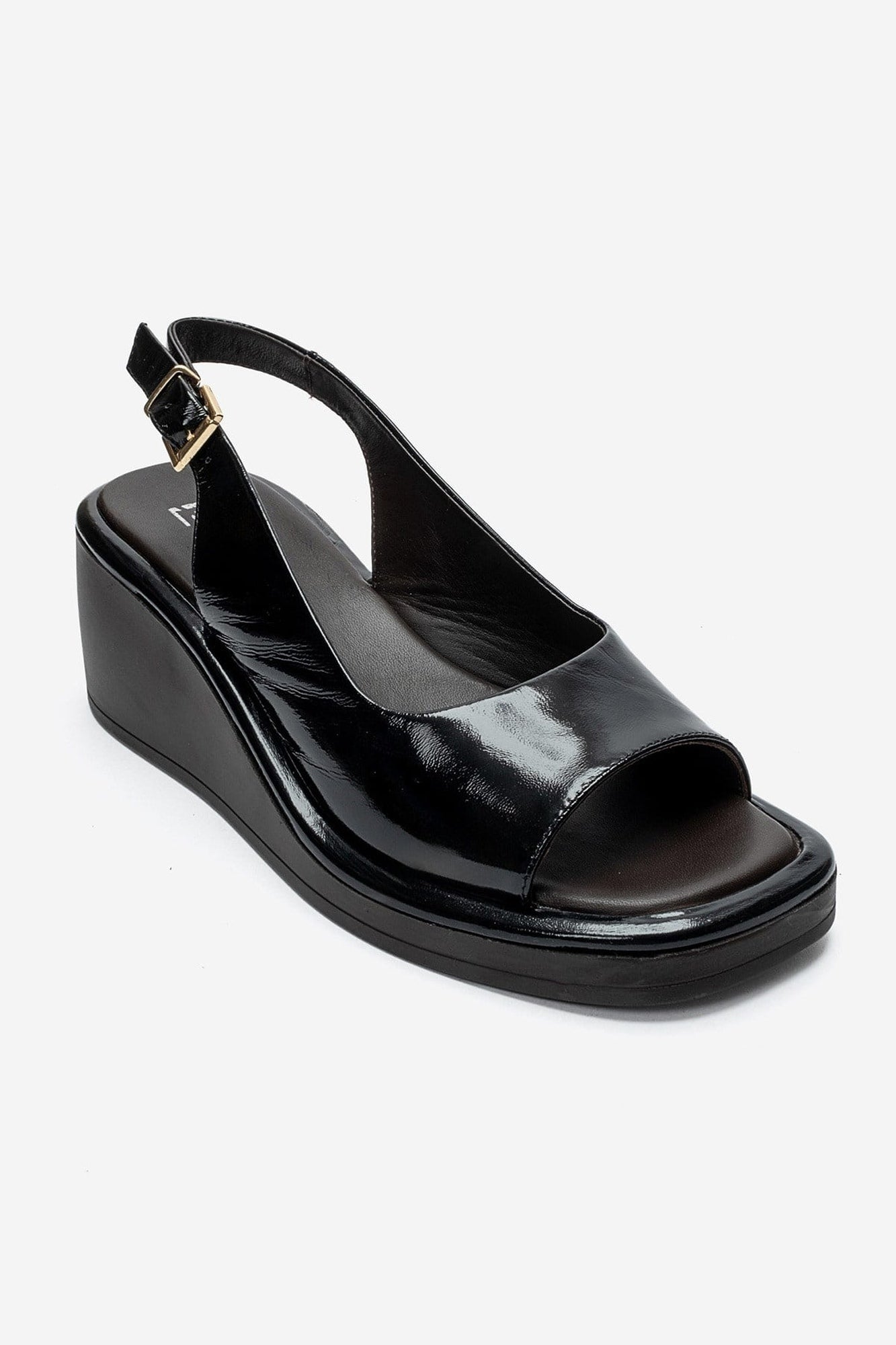 ORLENA - Black Genuine Leather Slingback Wedge Sandal (Women)