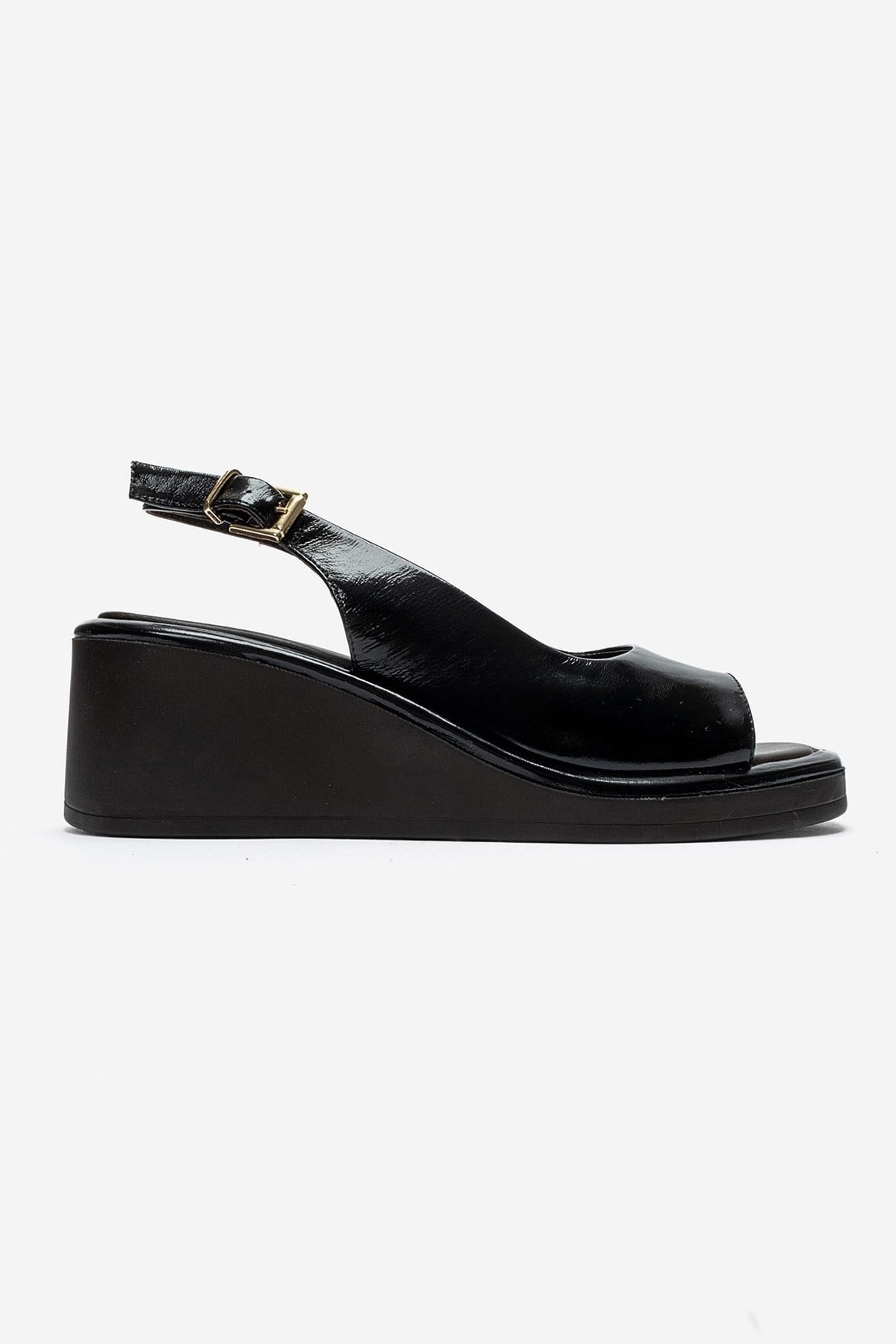ORLENA - Black Genuine Leather Slingback Wedge Sandal (Women)