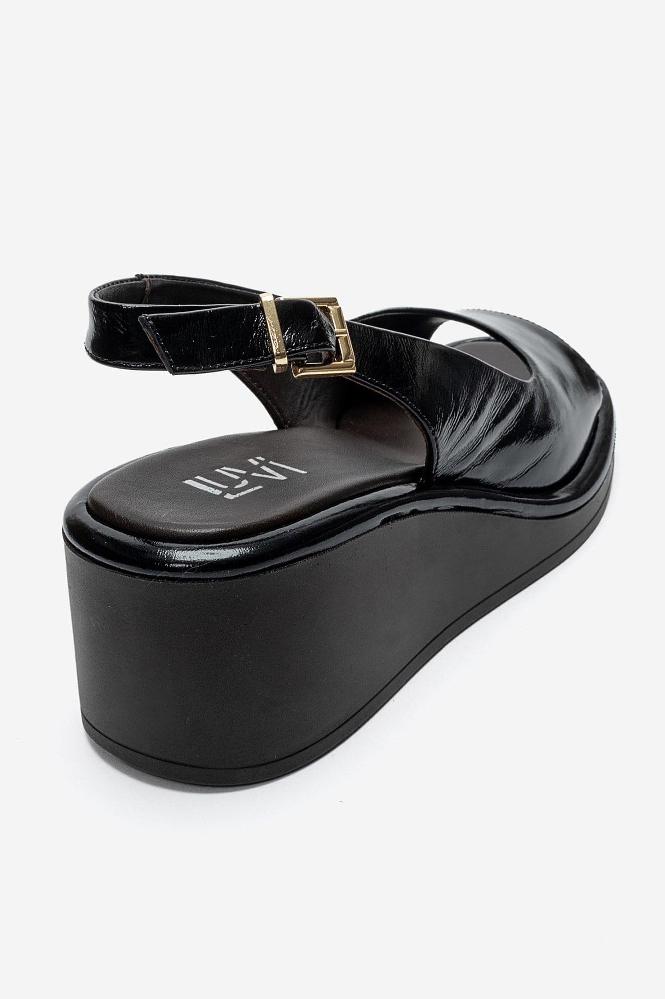 ORLENA - Black Genuine Leather Slingback Wedge Sandal (Women)