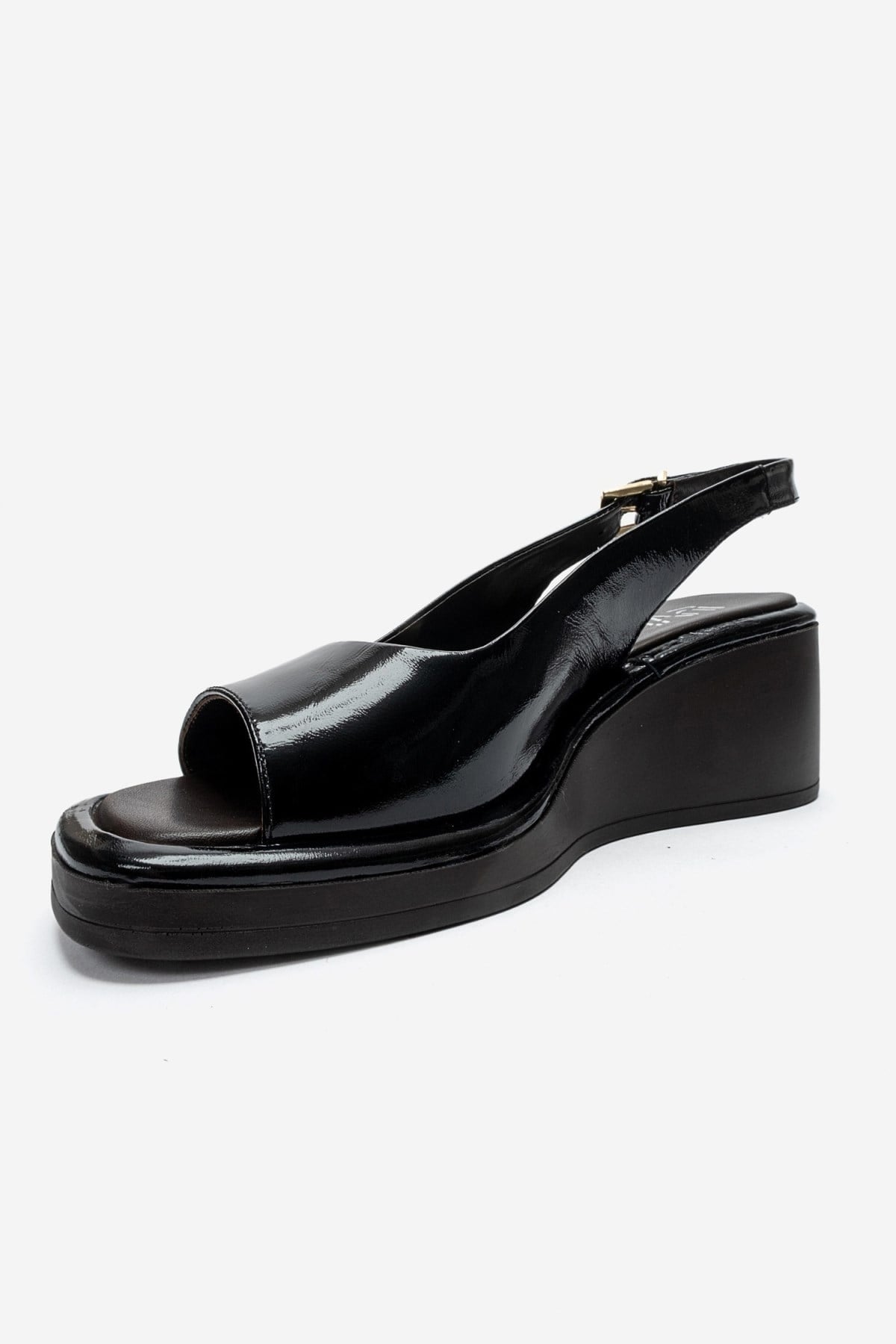 ORLENA - Black Genuine Leather Slingback Wedge Sandal (Women)