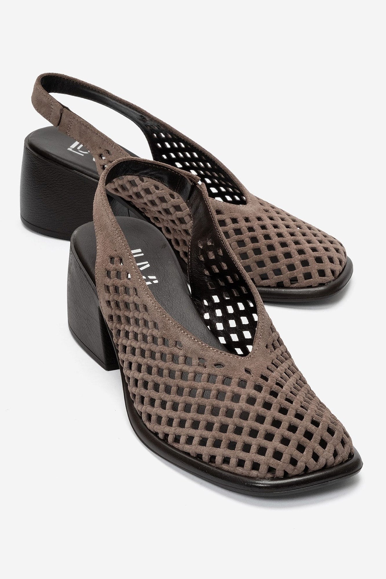 MONVERA - Taupe Genuine Suede Leather Closed-Toe Laser-Cut Block Heel Sandal (Women)