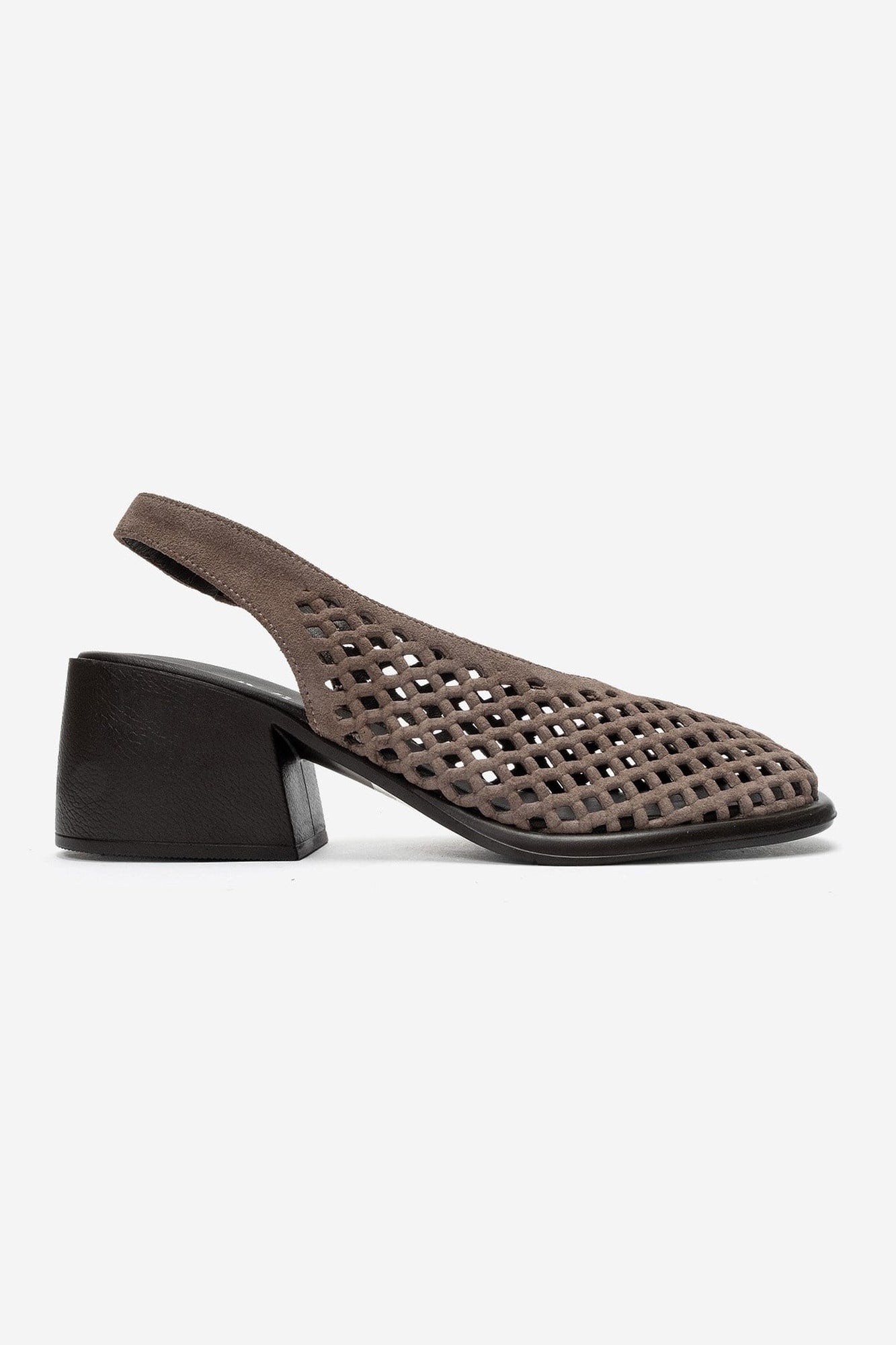 MONVERA - Taupe Genuine Suede Leather Closed-Toe Laser-Cut Block Heel Sandal (Women)