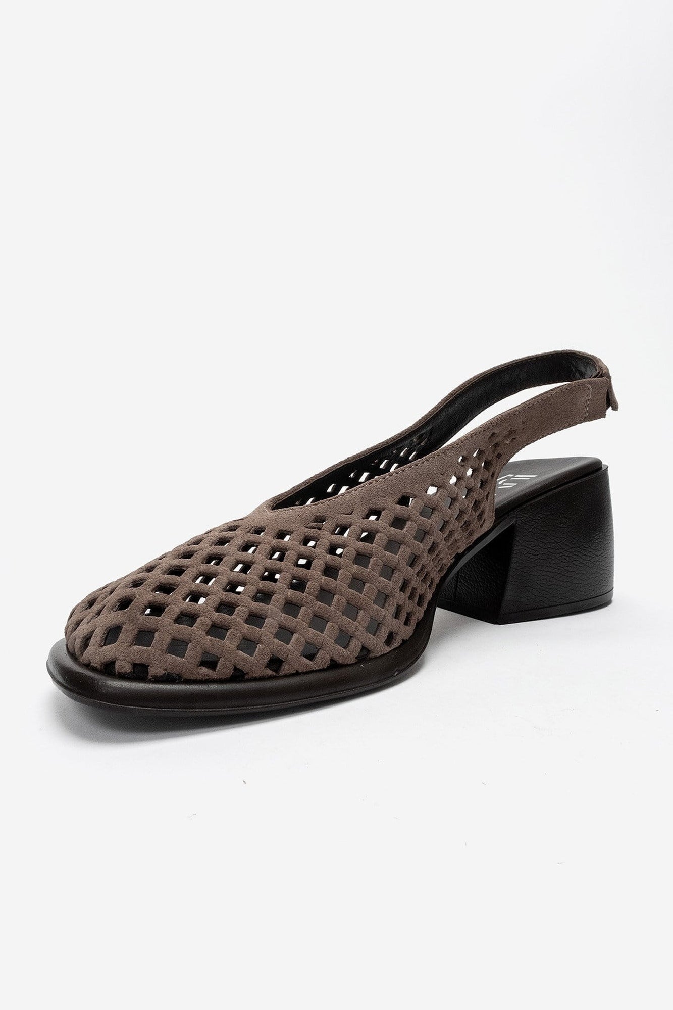 MONVERA - Taupe Genuine Suede Leather Closed-Toe Laser-Cut Block Heel Sandal (Women)