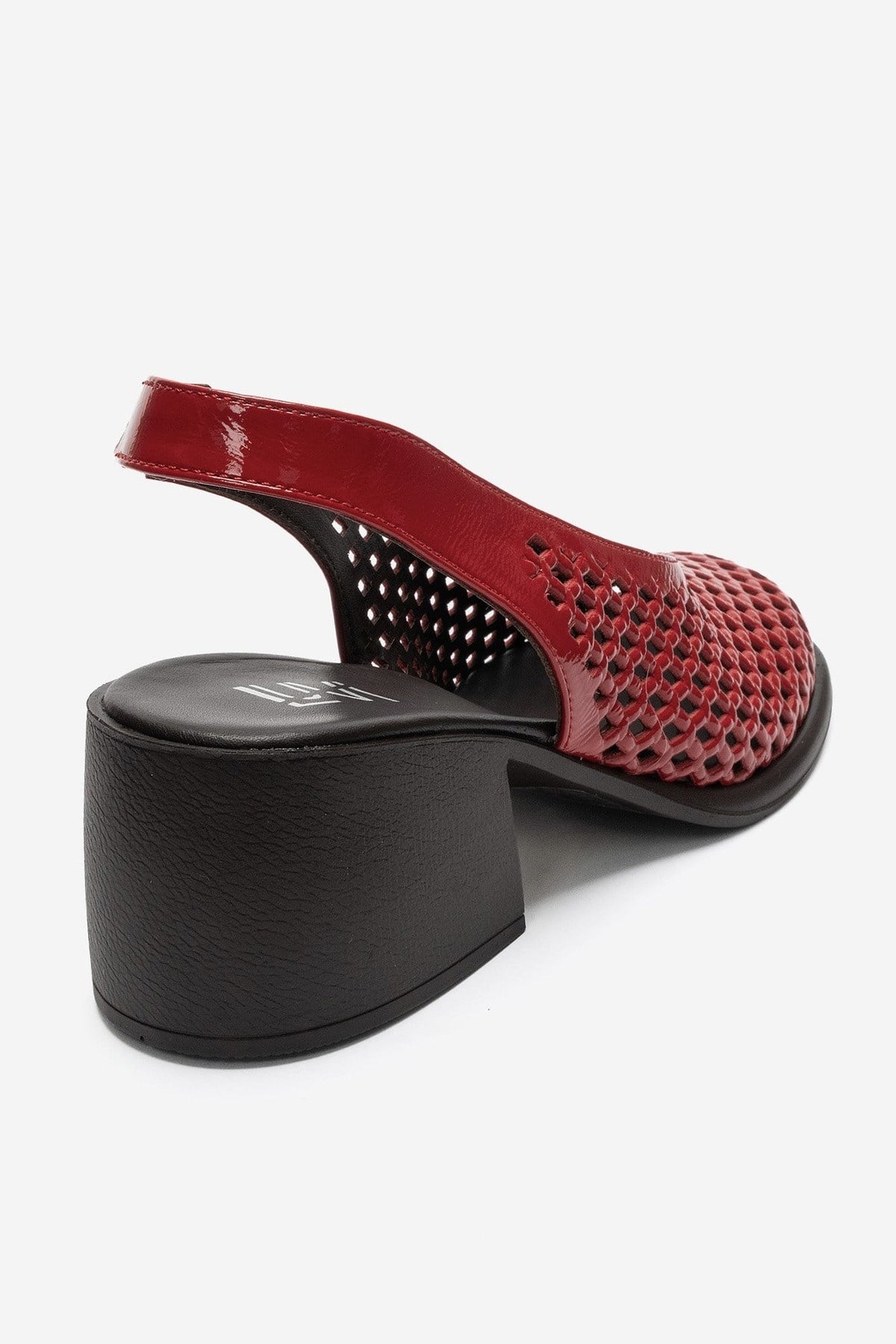 MONVERA - Red Genuine Leather Patent Closed-Toe Laser-Cut Block Heel Sandal (Women)