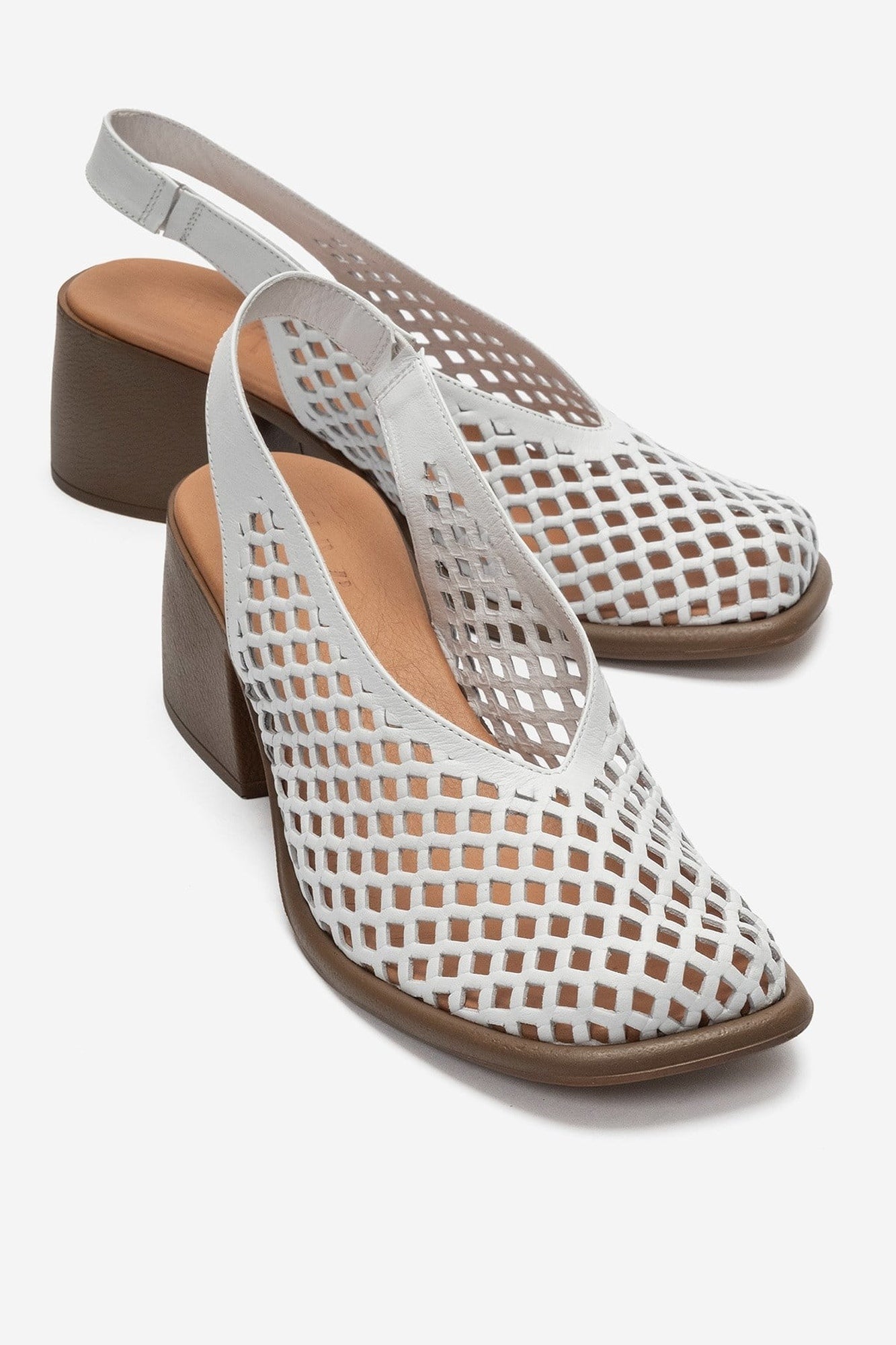 MONVERA - White Genuine Leather Closed-Toe Laser-Cut Block Heel Sandal (Women)