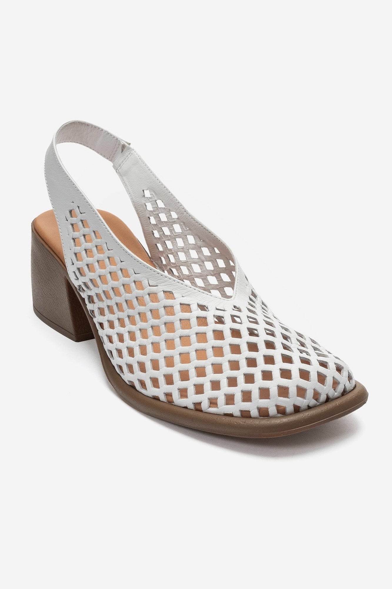 MONVERA - White Genuine Leather Closed-Toe Laser-Cut Block Heel Sandal (Women)