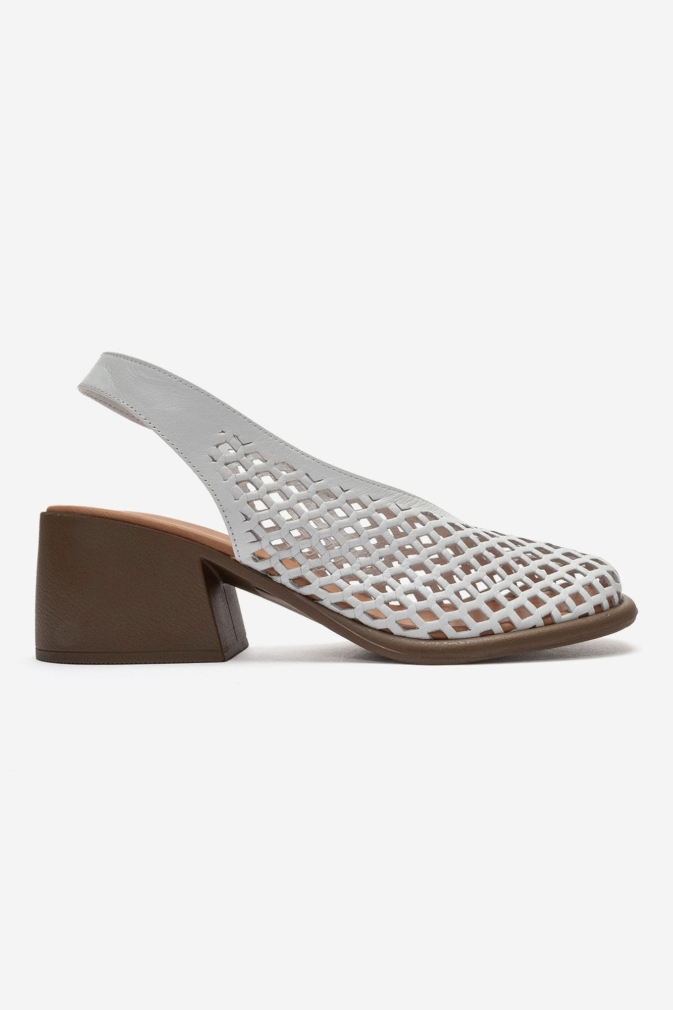 MONVERA - White Genuine Leather Closed-Toe Laser-Cut Block Heel Sandal (Women)