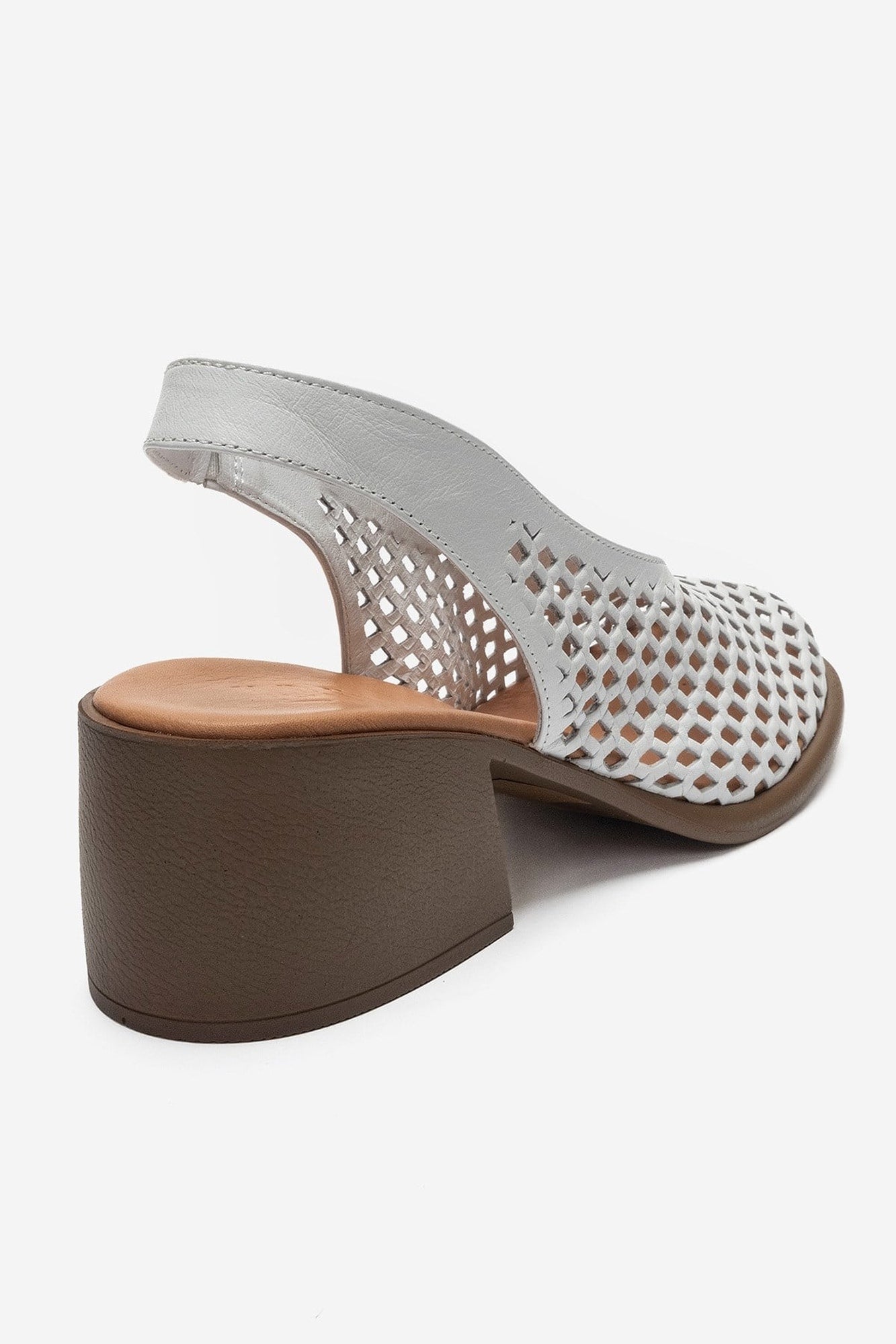 MONVERA - White Genuine Leather Closed-Toe Laser-Cut Block Heel Sandal (Women)