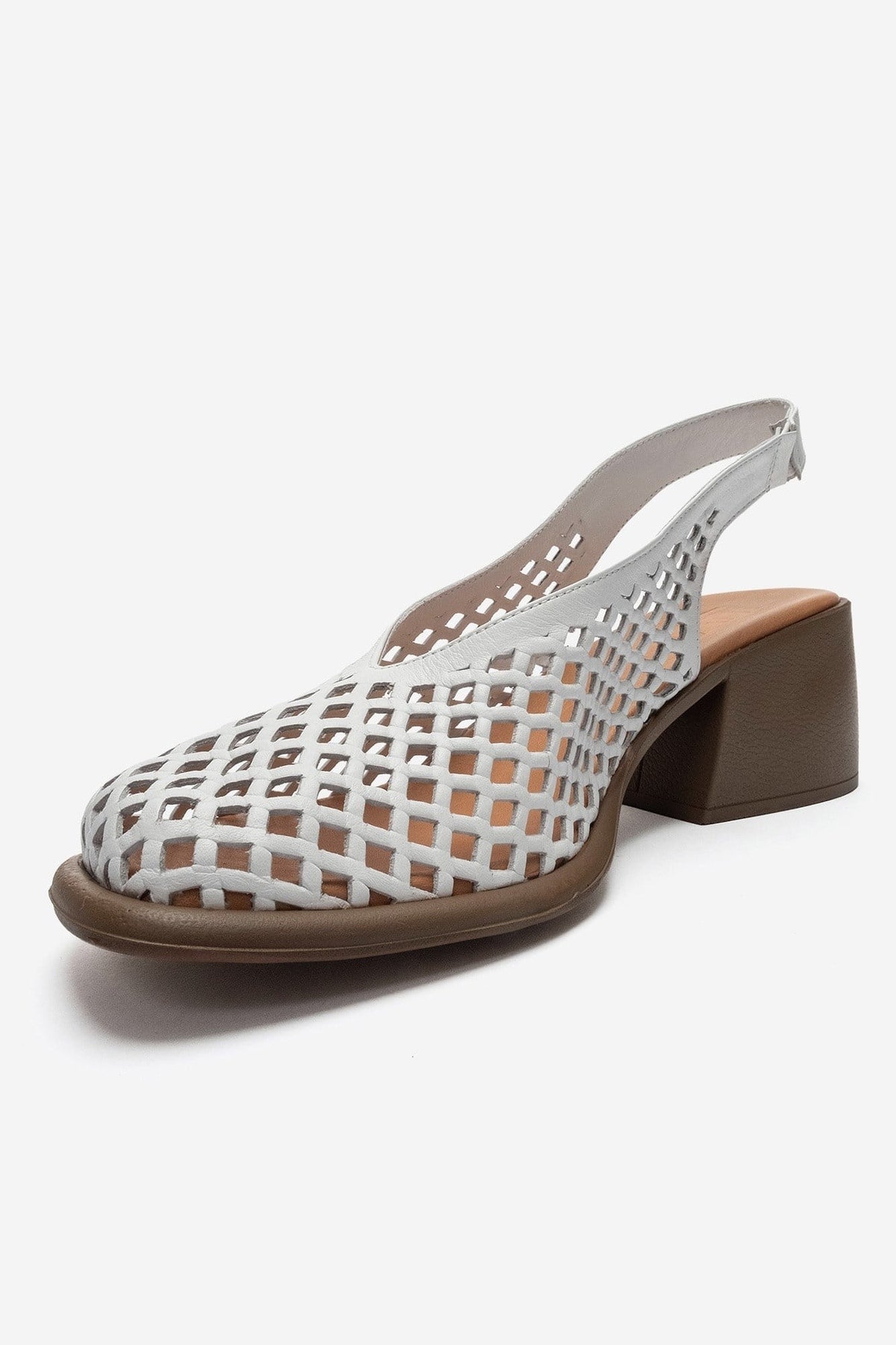 MONVERA - White Genuine Leather Closed-Toe Laser-Cut Block Heel Sandal (Women)