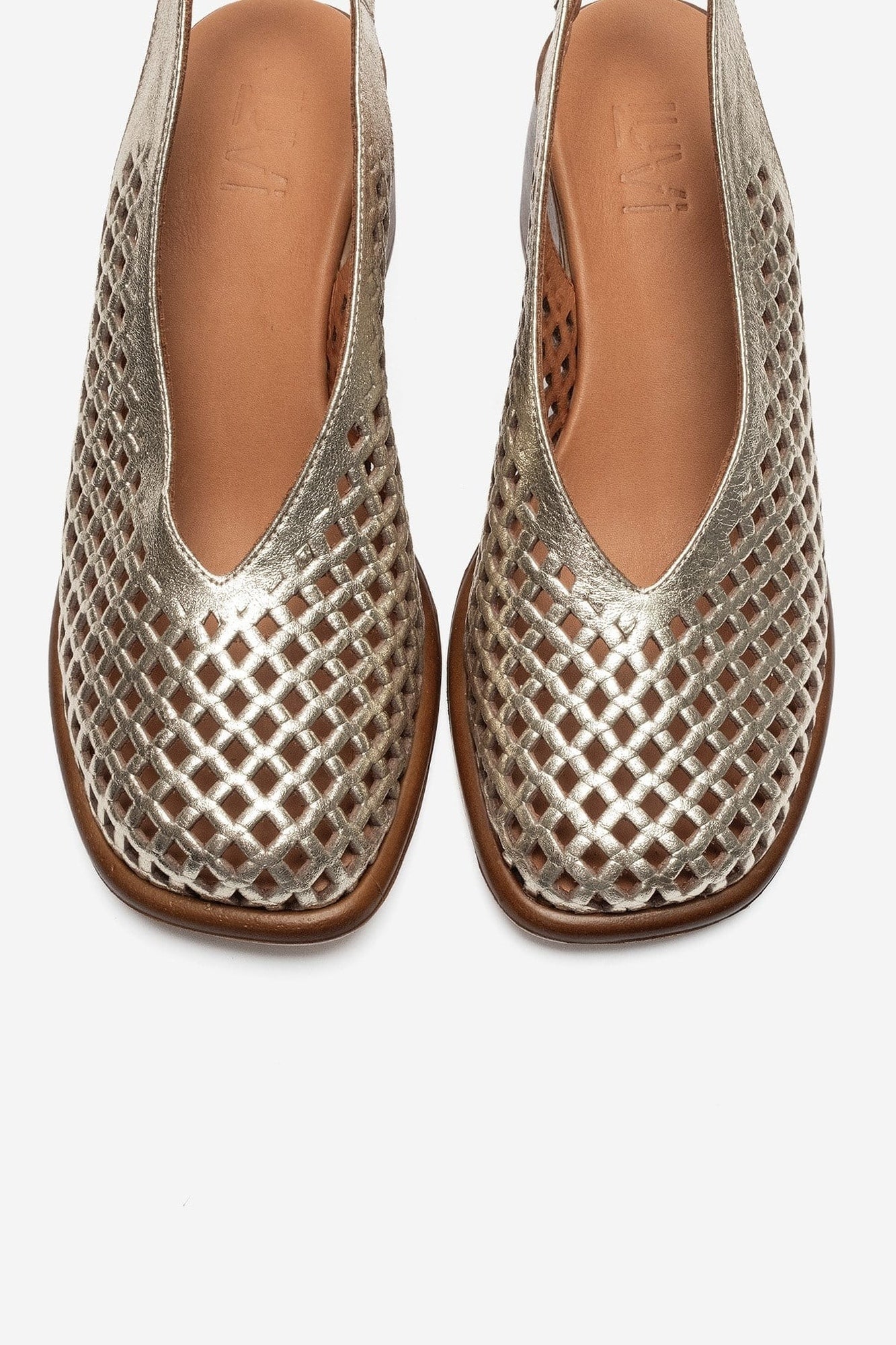 MONVERA - Gold Genuine Leather Closed-Toe Laser-Cut Block Heel Sandal (Women)