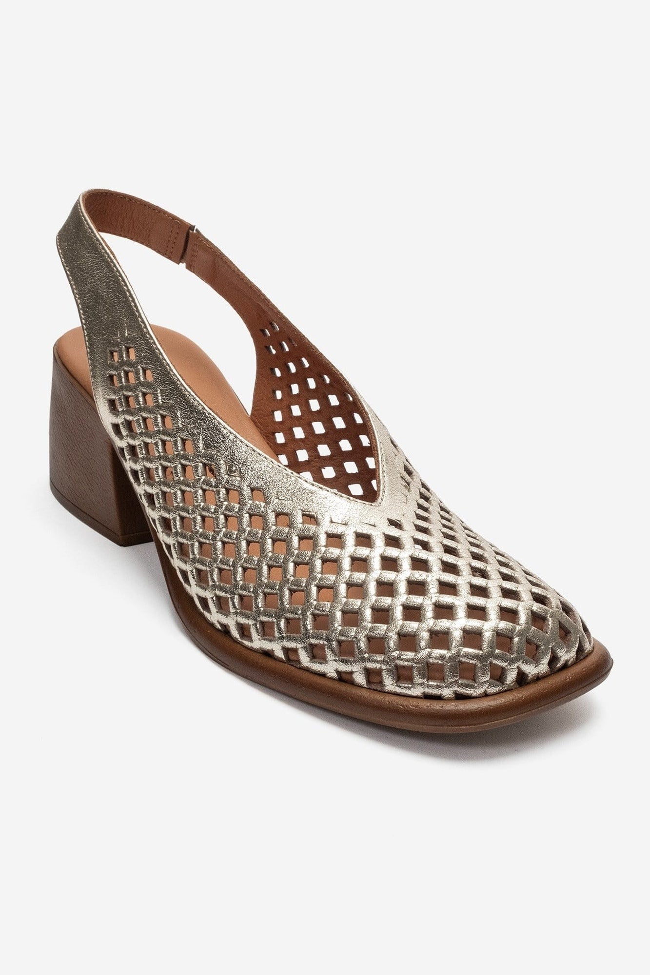 MONVERA - Gold Genuine Leather Closed-Toe Laser-Cut Block Heel Sandal (Women)