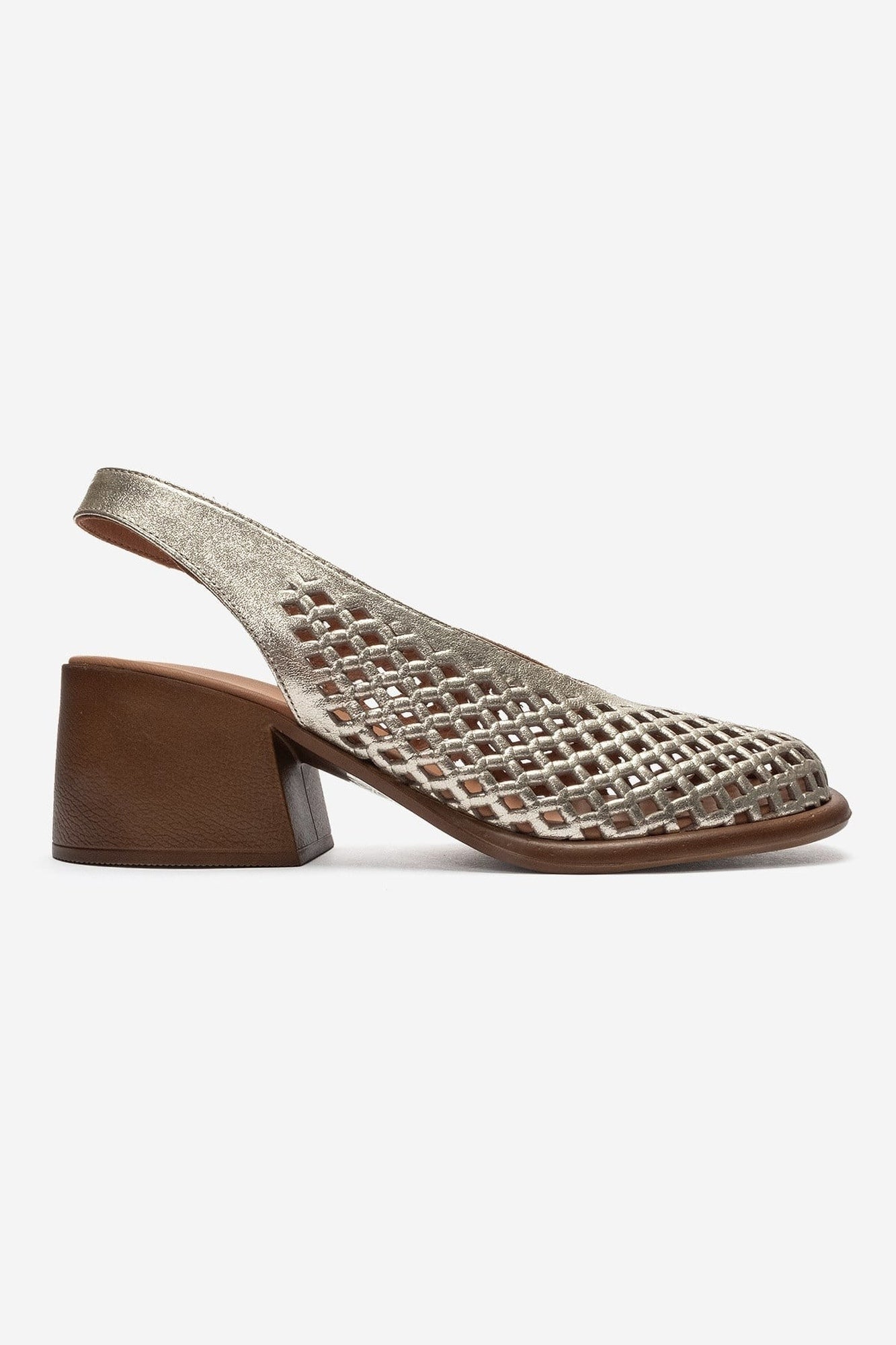 MONVERA - Gold Genuine Leather Closed-Toe Laser-Cut Block Heel Sandal (Women)