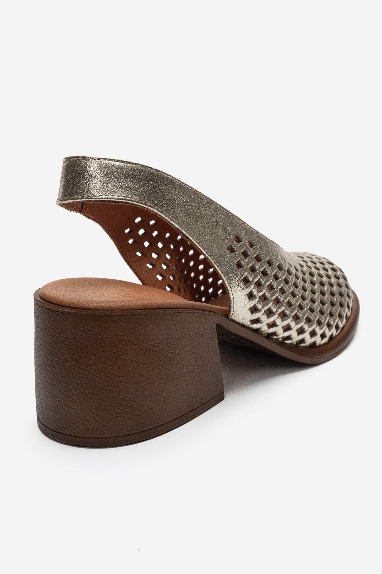 MONVERA - Gold Genuine Leather Closed-Toe Laser-Cut Block Heel Sandal (Women)