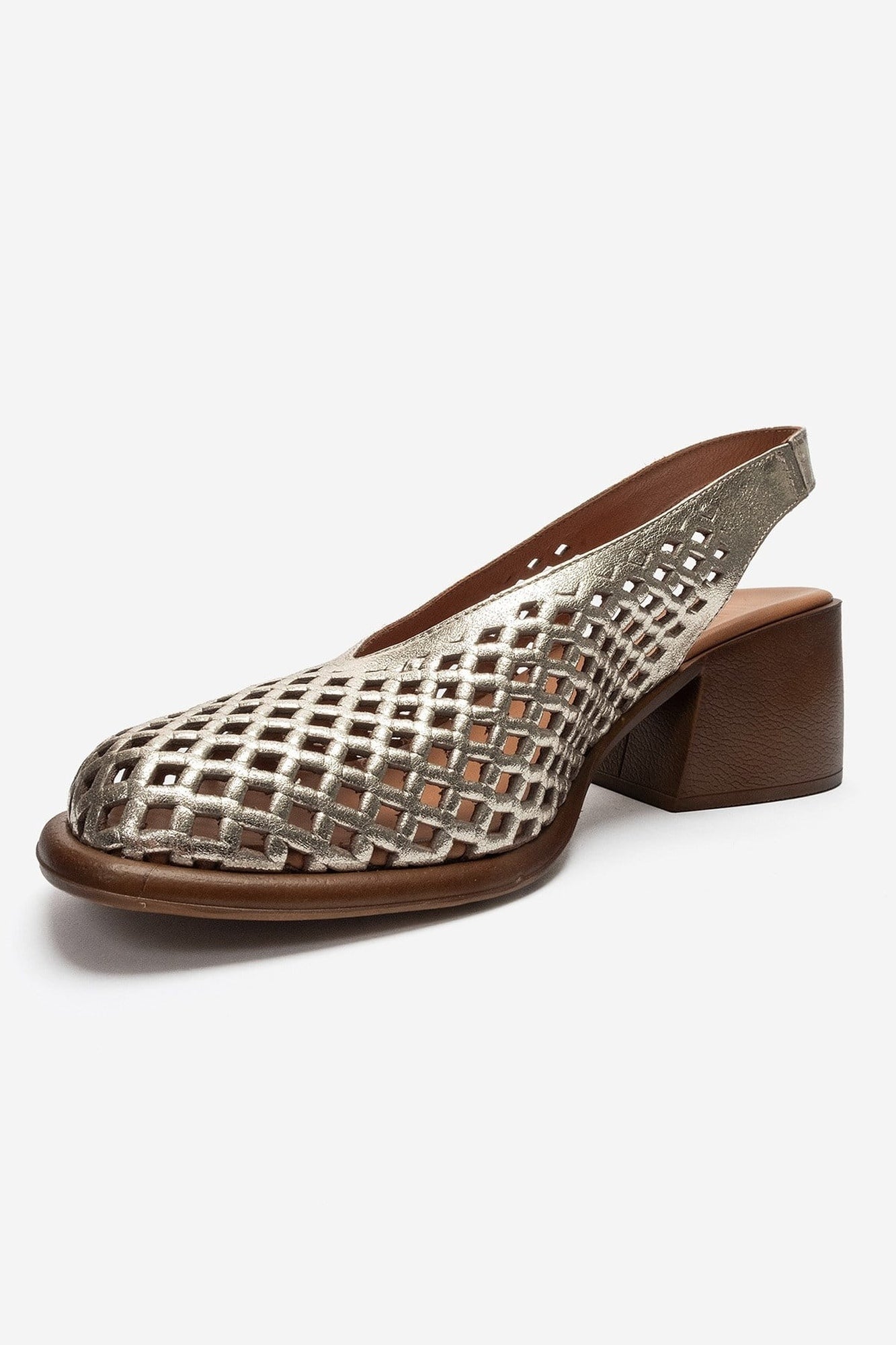 MONVERA - Gold Genuine Leather Closed-Toe Laser-Cut Block Heel Sandal (Women)