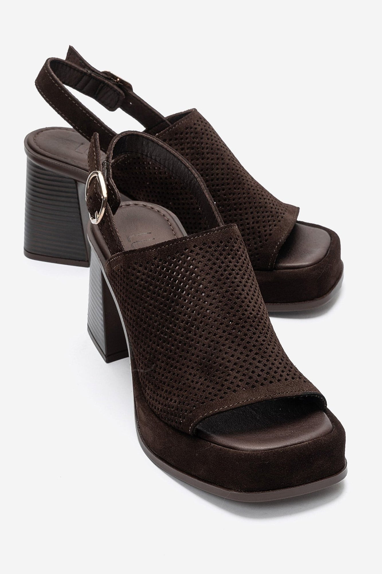 PENVIA - Brown Genuine Leather Platform Block Heel Sandal (Women)