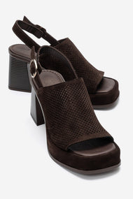 PENVIA - Brown Genuine Leather Platform Block Heel Sandal (Women)