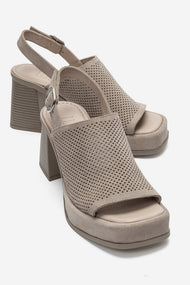 PENVIA - Beige Genuine Leather Platform Block Heel Sandal (Women)