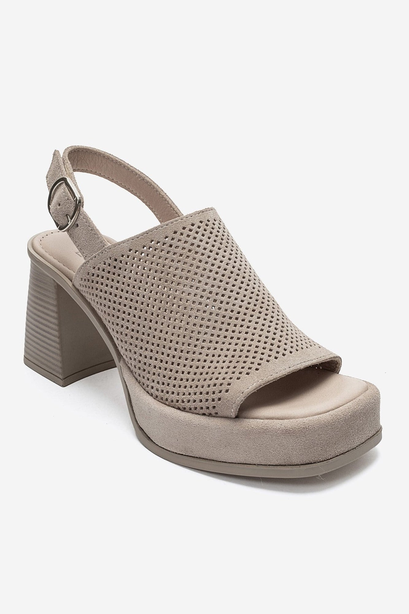 PENVIA - Beige Genuine Leather Platform Block Heel Sandal (Women)