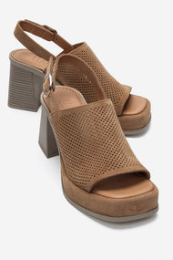 PENVIA - Cognac Genuine Leather Platform Block Heel Sandal (Women)