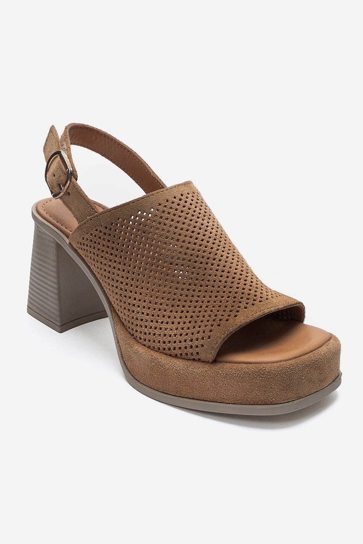 PENVIA - Cognac Genuine Leather Platform Block Heel Sandal (Women)
