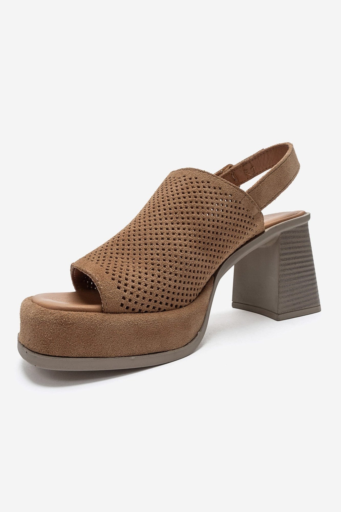 PENVIA - Cognac Genuine Leather Platform Block Heel Sandal (Women)
