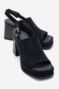 PENVIA - Navy Genuine Leather Platform Block Heel Sandal (Women)