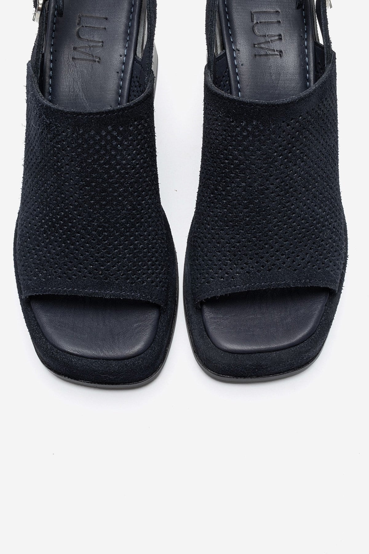 PENVIA - Navy Genuine Leather Platform Block Heel Sandal (Women)