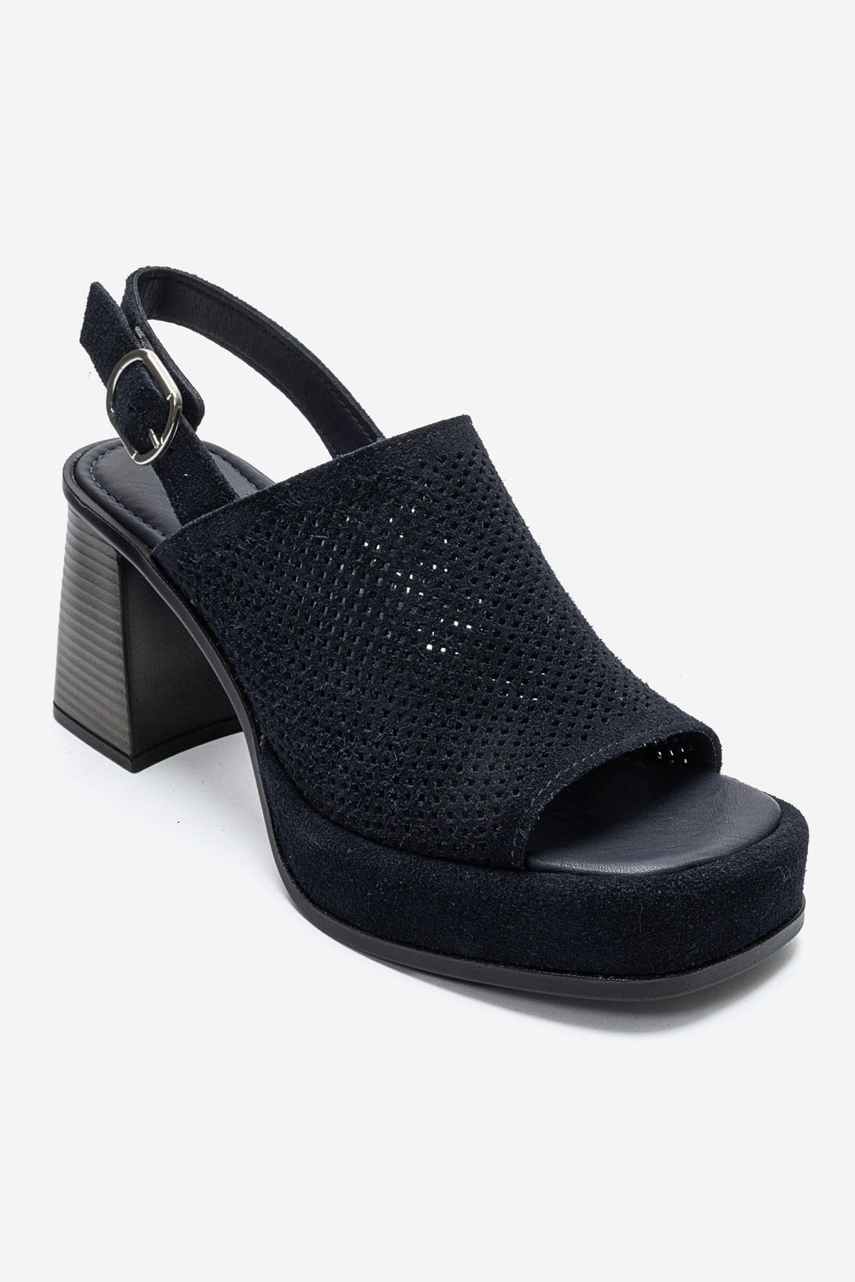 PENVIA - Navy Genuine Leather Platform Block Heel Sandal (Women)